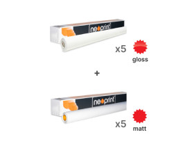 neoprint np2000r white gloss removable grey adhesive monomeric vinyl 1370mm (5 rolls) + neolam nl20 transparent gloss overlaminate 1370mm (5 rolls) bundle, 5 x np2000r13 + 5 x nl20, bundle deals